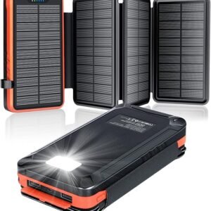 elzle Solar Power Bank, 26800 mAh, Solar Charger with 2 USB-A Outputs & 1 USB-C Input, Outdoor Waterproof External Battery with 4 Solar Panels and Torch for Smartphones, Tablets, Camping