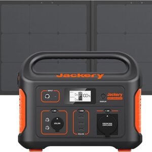Jackery E500 Portable Power Station, 518Wh Solar Generator with SolarSaga 100W Solar Panel, 230V/500W Mobile Power Supply with LCD Display for Camping, Outdoor Adventures & Emergencies