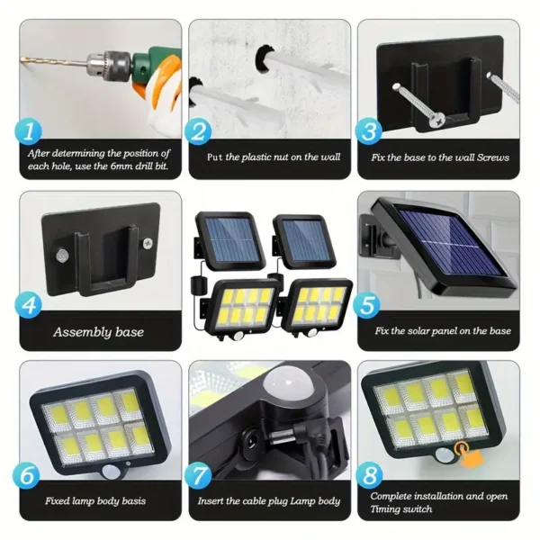 46df8b51-8f68-4d7b-8a80-8be7ded77dd9 Outdoor Solar Wall Light with 3 Working Modes, 160 LED Super Bright Solar Street Light, Solar Security Light, Garden Lamp, Street Lighting, Wall Light, Solar Flood Light, Suitable for Yard Deck Garage Driveway Porch