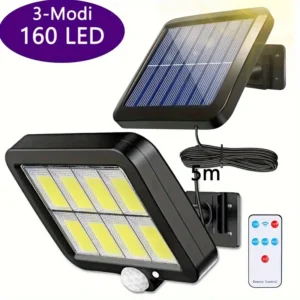 Outdoor Solar Wall Light with 3 Working Modes, 160 LED Super Bright Solar Street Light, Solar Security Light, Garden Lamp, Street Lighting, Wall Light, Solar Flood Light, Suitable for Yard Deck Garage Driveway Porch