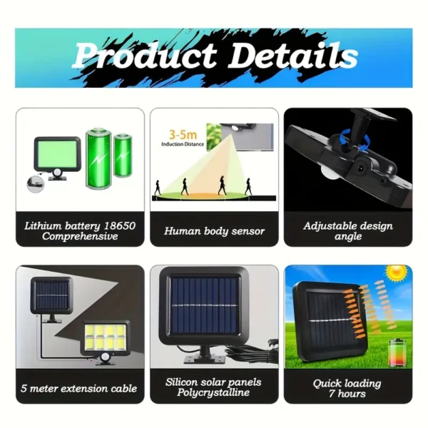 f2cc2941-3026-437a-88f0-e869aa68bed7 Outdoor Solar Wall Light with 3 Working Modes, 160 LED Super Bright Solar Street Light, Solar Security Light, Garden Lamp, Street Lighting, Wall Light, Solar Flood Light, Suitable for Yard Deck Garage Driveway Porch